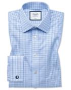  Slim Fit Non-iron Blue And Sky Blue Check Cotton Dress Shirt French Cuff Size 15/33 By Charles Tyrwhitt