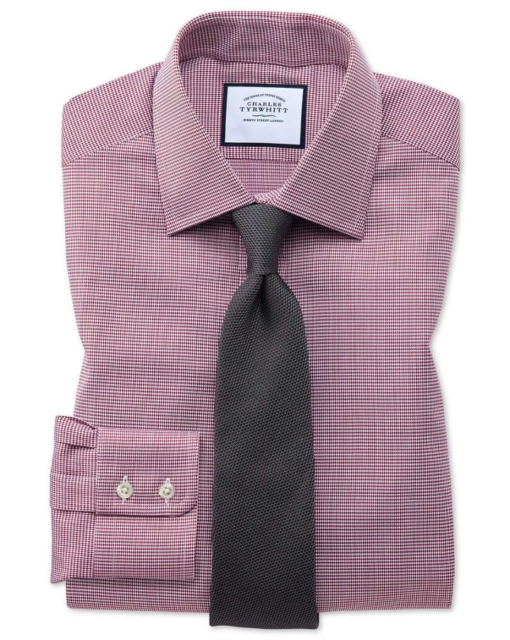  Classic Fit Red Small Puppytooth Egyptian Cotton Dress Shirt Single Cuff Size 15.5/33 By Charles Tyrwhitt