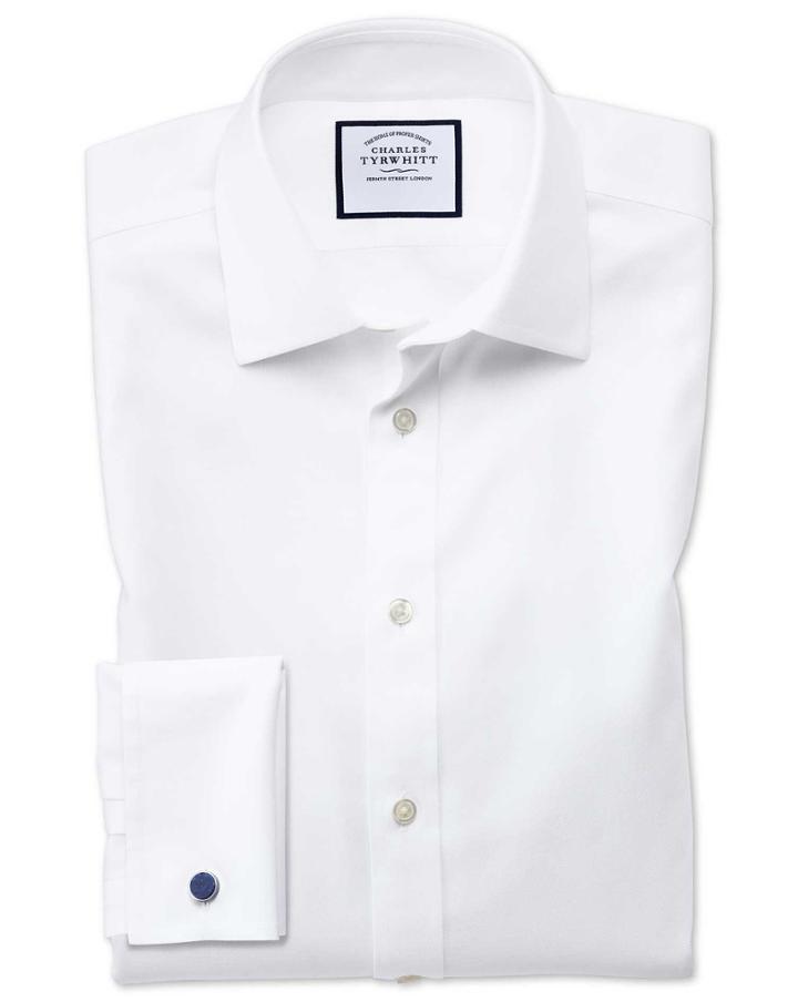 Charles Tyrwhitt Extra Slim Fit Non-iron Step Weave White Cotton Dress Shirt Single Cuff Size 14.5/32 By Charles Tyrwhitt