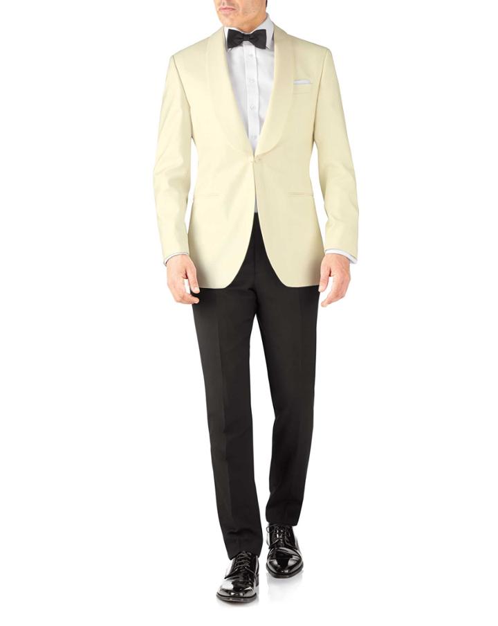  Cream Slim Fit Shawl Collar Tuxedo Wool Jacket Size 38 By Charles Tyrwhitt