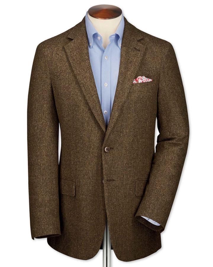 Charles Tyrwhitt Slim Fit Tan Tweed Wool Jacket Size 40 By Charles Tyrwhitt