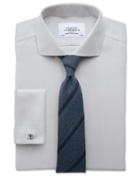  Slim Fit Spread Collar Non-iron Herringbone Grey Cotton Dress Shirt French Cuff Size 15/34 By Charles Tyrwhitt