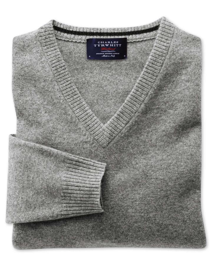 Charles Tyrwhitt Silver Grey Cashmere V-neck Sweater Size Large By Charles Tyrwhitt