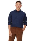  Classic Fit Dark Blue Soft Wash Non-iron Twill Plain Cotton Casual Shirt Single Cuff Size Medium By Charles Tyrwhitt
