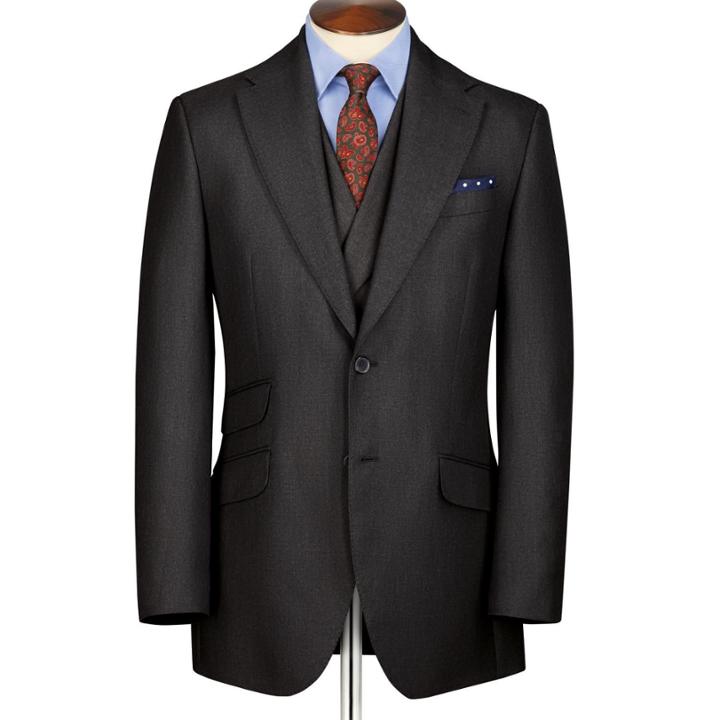 Charles Tyrwhitt Charles Tyrwhitt Charcoal Slim Fit British Hopsack Luxury Suit Wool Jacket Size 36