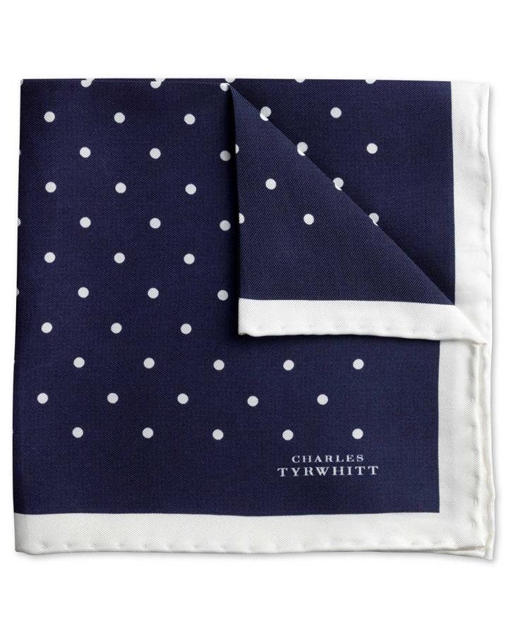 Charles Tyrwhitt Navy And White Silk Spot Classic Pocket Square By Charles Tyrwhitt