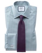  Classic Fit Non-iron Twill Gingham Teal Cotton Dress Shirt French Cuff Size 15/33 By Charles Tyrwhitt