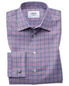 Charles Tyrwhitt Classic Fit Non-iron Prince Of Wales Berry And Navy Blue Cotton Dress Shirt French Cuff Size 15.5/34 By Charles Tyrwhitt