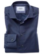 Charles Tyrwhitt Slim Fit Semi-spread Collar Business Casual Hoop Print Navy Blue Multi Egyptian Cotton Dress Shirt Single Cuff Size 15/33 By Charles Tyrwhitt
