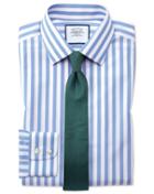  Classic Fit Non-iron Sky Blue Wide Bengal Stripe Cotton Dress Shirt Single Cuff Size 15.5/33 By Charles Tyrwhitt