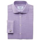 Charles Tyrwhitt Charles Tyrwhitt Extra Slim Fit Non-iron Spread Collar Basketweave Check Purple Cotton Dress Shirt Size 15/35