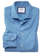 Charles Tyrwhitt Slim Fit Semi-spread Collar Business Casual Non-iron Modern Textures Blue & White Spot Cotton Dress Shirt Single Cuff Size 15.5/32 By Charles Tyrwhitt