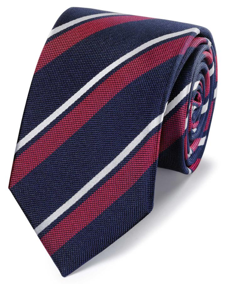  Navy And Red Stripe Silk Classic Tie By Charles Tyrwhitt