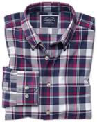  Classic Fit White And Pink Check Washed Oxford Cotton Casual Shirt Single Cuff Size Large By Charles Tyrwhitt