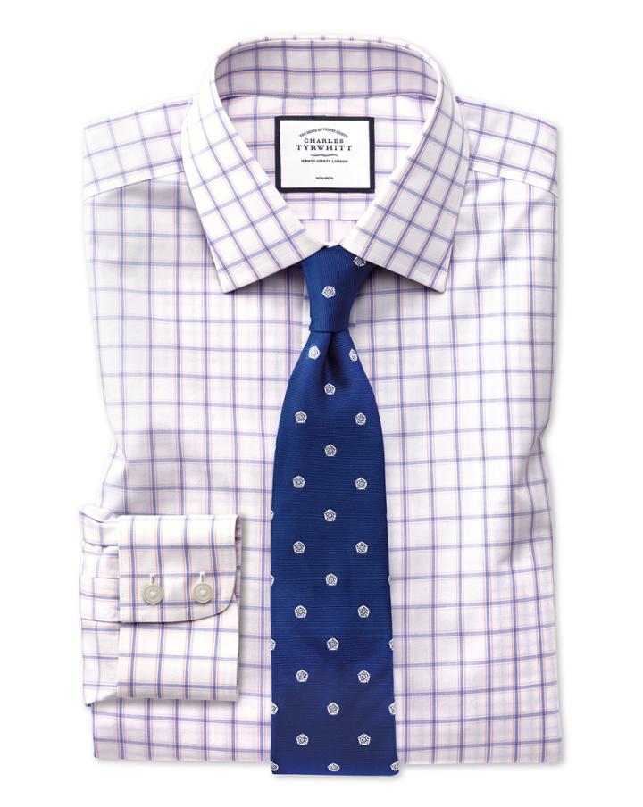  Classic Fit Non-iron Pink Multi Check Cotton Dress Shirt Single Cuff Size 15.5/34 By Charles Tyrwhitt