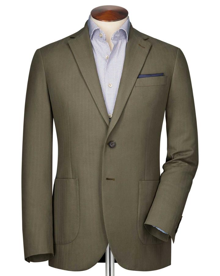 Charles Tyrwhitt Slim Fit Khaki Herringbone Cotton Jacket Size 40 By Charles Tyrwhitt