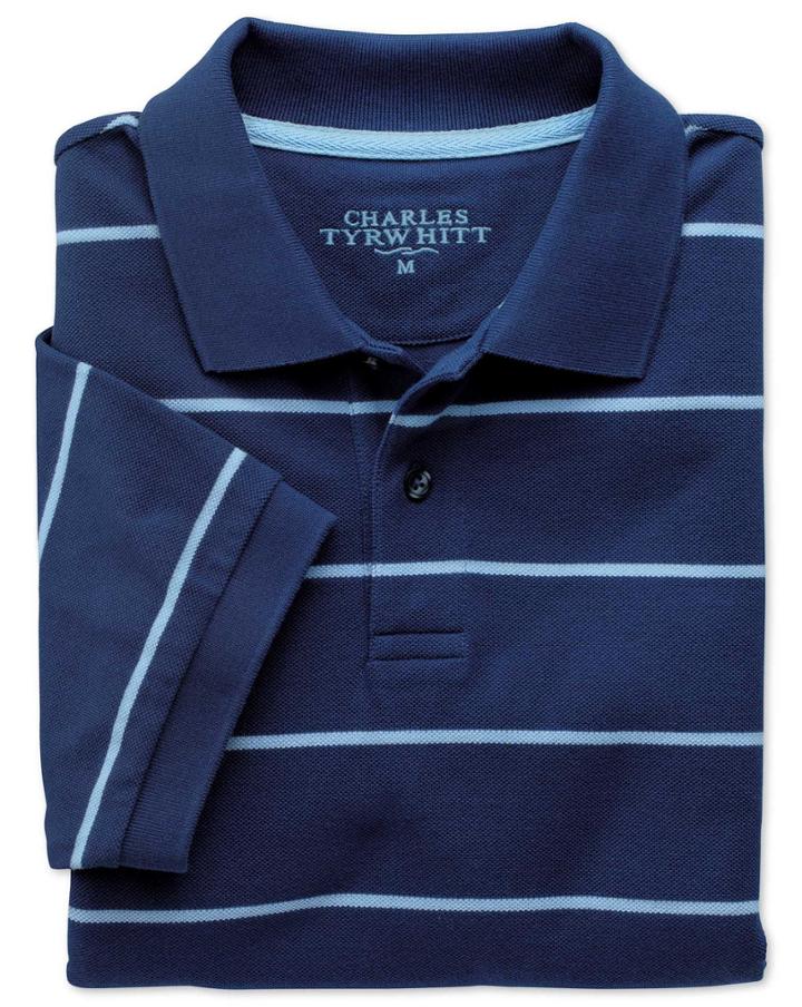 Charles Tyrwhitt Charles Tyrwhitt Blue And Sky Stripe Pique Cotton Polo Size Large