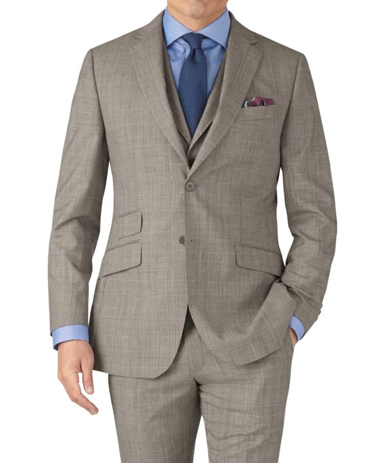 Charles Tyrwhitt Charles Tyrwhitt Grey Prince Of Wales Check Slim Fit Panama Business Suit Wool Jacket Size 36
