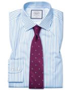 Classic Fit Non-iron Sky Blue Stripe Twill Cotton Dress Shirt Single Cuff Size 15/33 By Charles Tyrwhitt