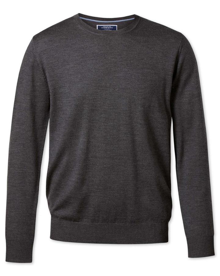  Charcoal Merino Wool Crew Neck Sweater Size Large By Charles Tyrwhitt