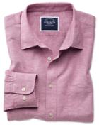 Charles Tyrwhitt Slim Fit Cotton Linen Pink Plain Casual Shirt Single Cuff Size Large By Charles Tyrwhitt