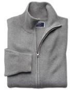 Charles Tyrwhitt Silver Pima Cotton Textured Zip Through Cardigan Size Large By Charles Tyrwhitt