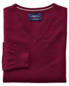 Charles Tyrwhitt Dark Red Merino Wool V-neck Sweater Size Medium By Charles Tyrwhitt