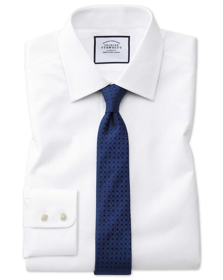  Extra Slim Fit White Cube Weave Egyptian Cotton Dress Shirt Single Cuff Size 16/33 By Charles Tyrwhitt