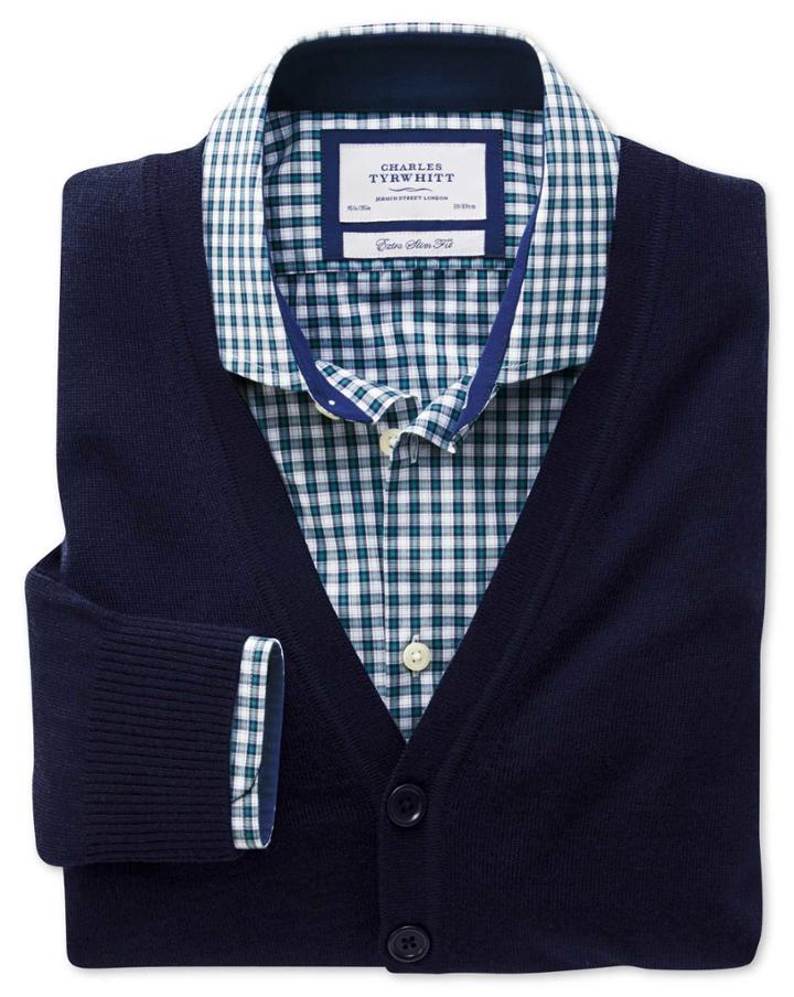 Charles Tyrwhitt Charles Tyrwhitt Navy Merino Wool Cardigan Size Large