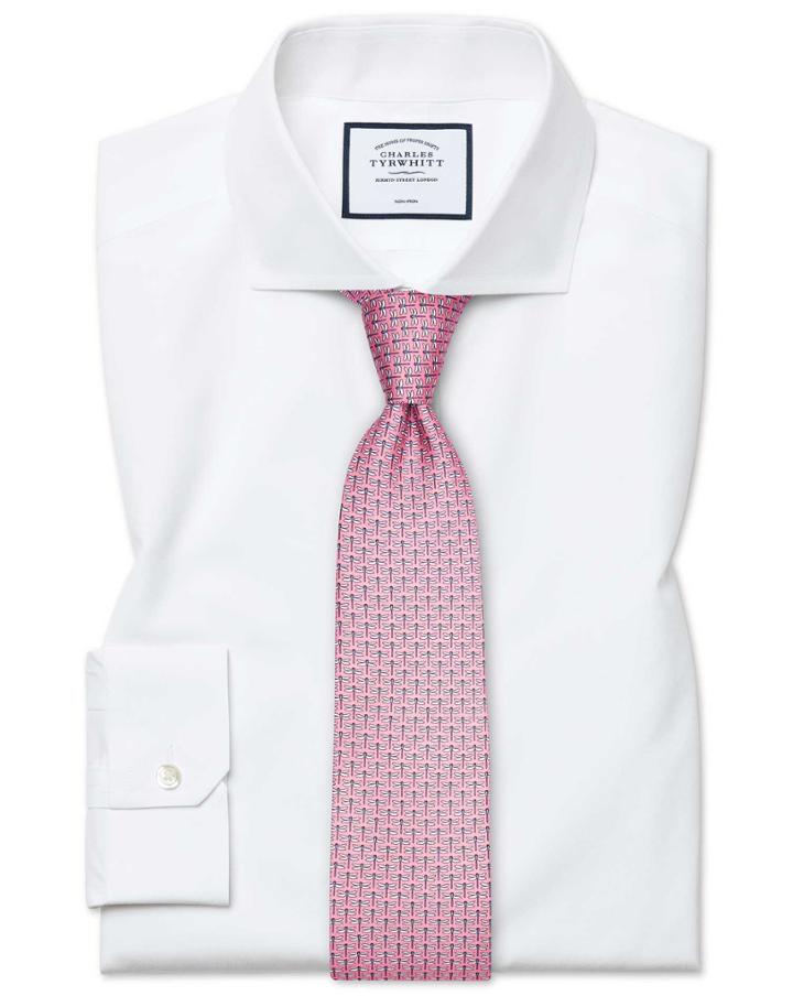  Super Slim Fit White Non-iron Poplin Cotton Dress Shirt French Cuff Size 14.5/32 By Charles Tyrwhitt