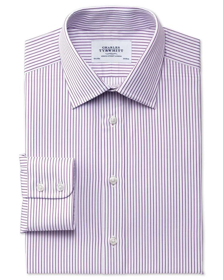 Charles Tyrwhitt Charles Tyrwhitt Classic Fit Egyptian Cotton Stripe White And Purple Dress Shirt Size 15/35
