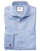 Charles Tyrwhitt Slim Fit Spread Collar Non-iron Herringbone Sky Blue Cotton Dress Shirt French Cuff Size 14.5/33 By Charles Tyrwhitt