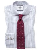  Extra Slim Fit Non-iron Shadow Stripe Grey Cotton Dress Shirt Single Cuff Size 14.5/32 By Charles Tyrwhitt
