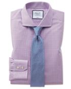  Extra Slim Fit Non-iron Natural Cool Pink Check Cotton Dress Shirt Single Cuff Size 14.5/32 By Charles Tyrwhitt