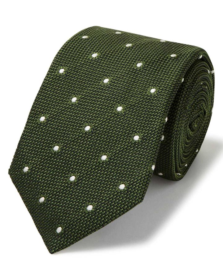  Olive Jacquard Grenadine Spot Italian Luxury Silk Tie By Charles Tyrwhitt