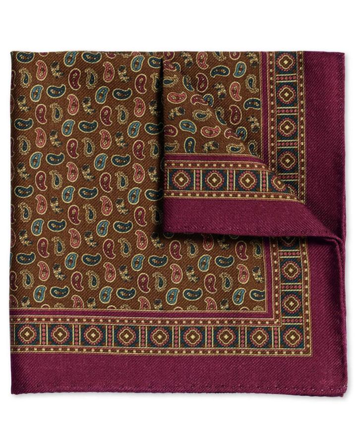 Charles Tyrwhitt Berry And Brown Printed Wool Luxury Pocket Square By Charles Tyrwhitt