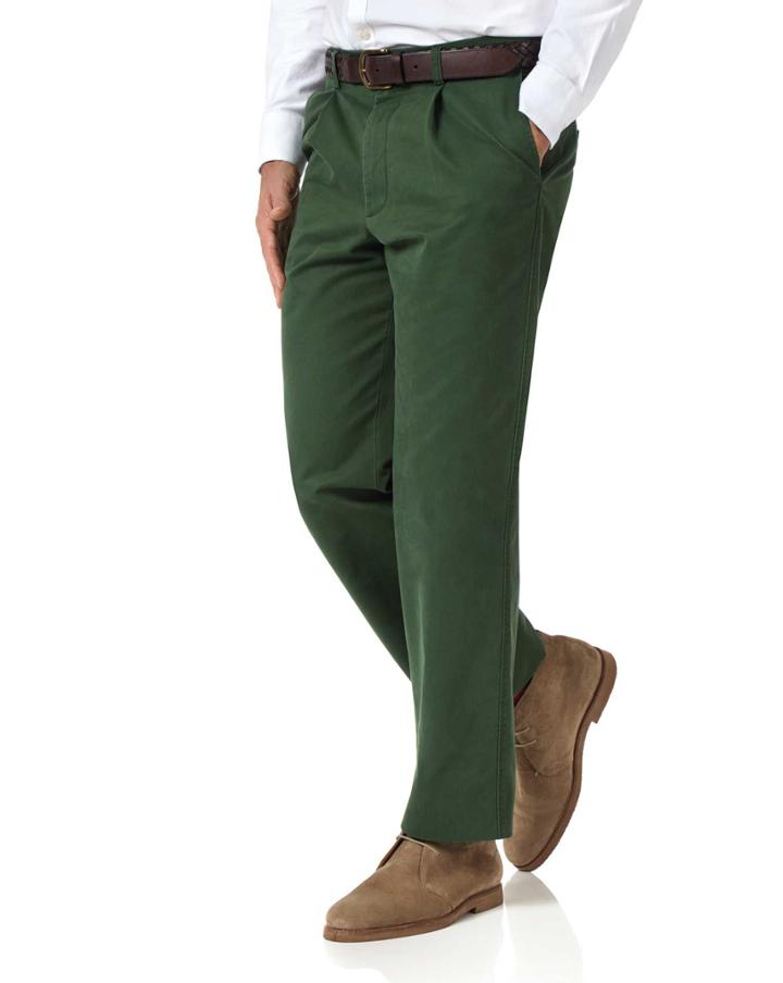Charles Tyrwhitt Green Classic Fit Single Pleat Washed Cotton Chino Pants Size W32 L30 By Charles Tyrwhitt