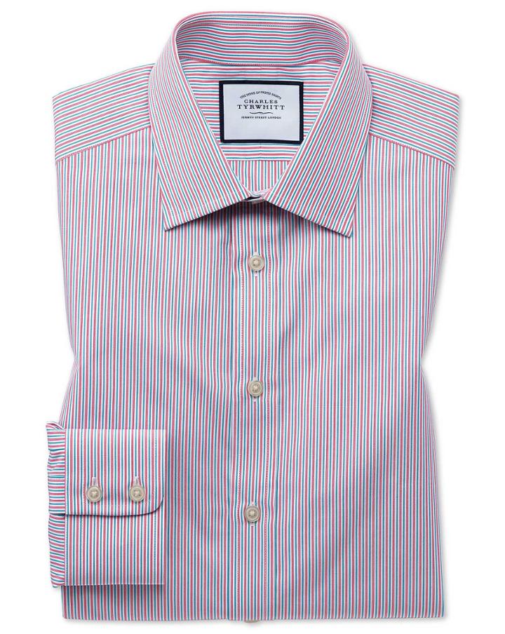  Extra Slim Fit Egyptian Cotton Poplin Multi Pink Stripe Dress Shirt Single Cuff Size 14.5/32 By Charles Tyrwhitt