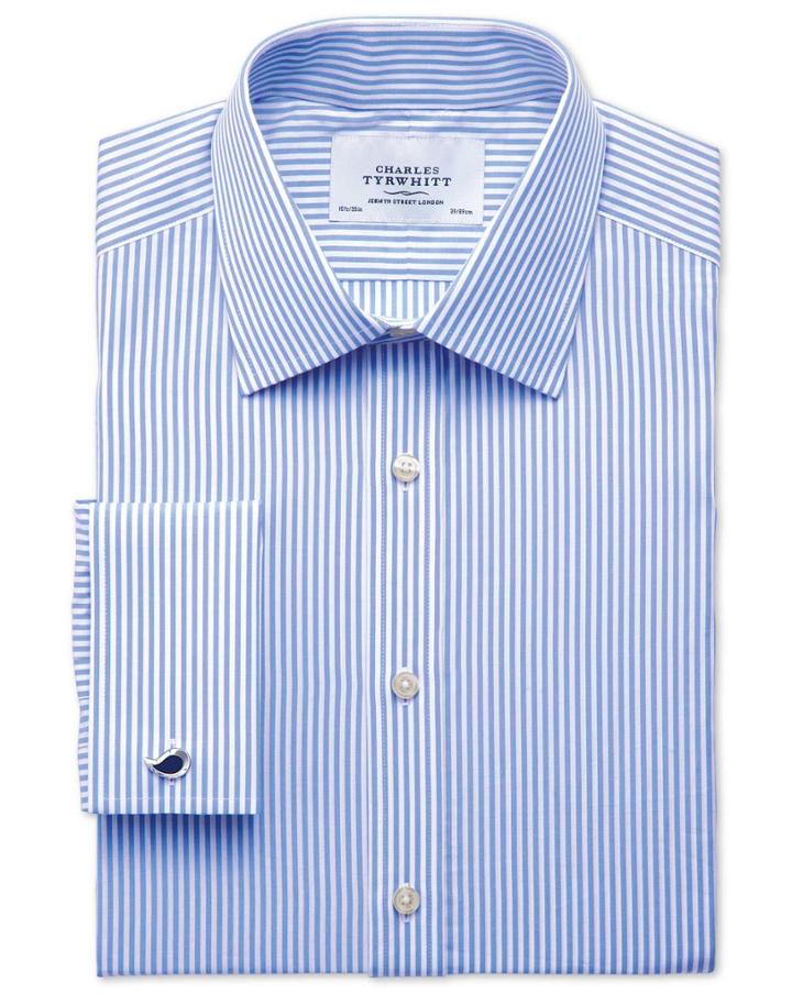Charles Tyrwhitt Charles Tyrwhitt Extra Slim Fit Bengal Stripe Sky Blue Cotton Dress Shirt Size 14.5/32