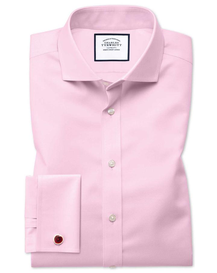 Charles Tyrwhitt Slim Fit Spread Collar Non-iron Twill Pink Cotton Dress Shirt Single Cuff Size 14.5/32 By Charles Tyrwhitt