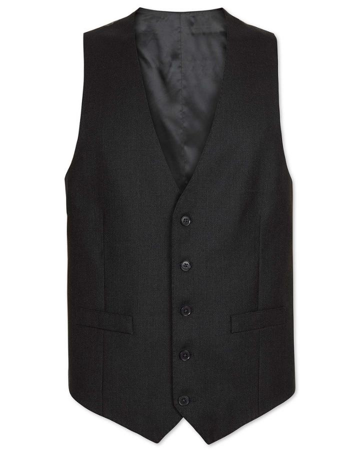  Charcoal Adjustable Fit Birdseye Travel Suit Wool Waistcoat Size W36 By Charles Tyrwhitt