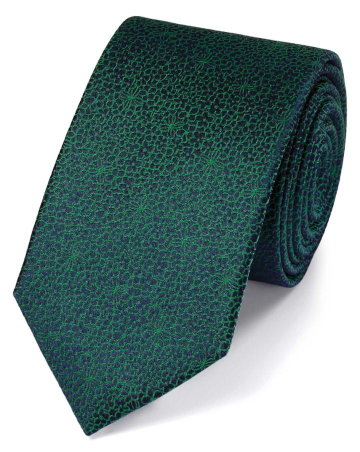 Charles Tyrwhitt Slim Green Silk Floral Classic Tie By Charles Tyrwhitt