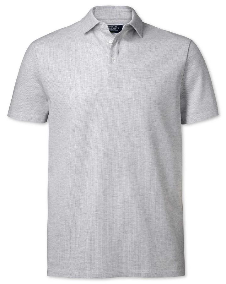  Light Grey Textured Cotton Polo Size Medium By Charles Tyrwhitt