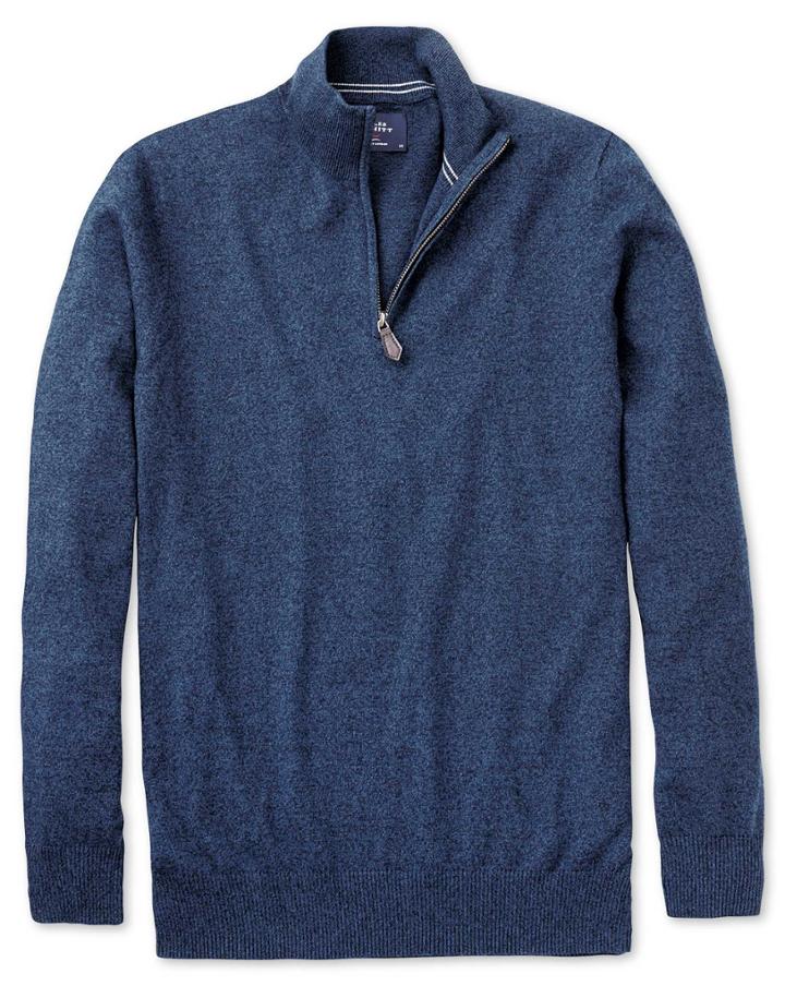  Indigo Cotton Cashmere Zip Neck Cotton/cashmere Sweater Size Medium By Charles Tyrwhitt