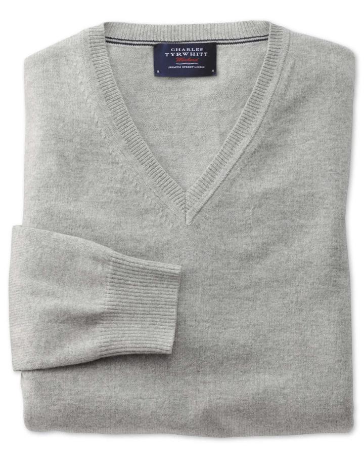 Charles Tyrwhitt Light Grey Cotton Cashmere V-neck Cotton/cashmere Sweater Size Xxl By Charles Tyrwhitt