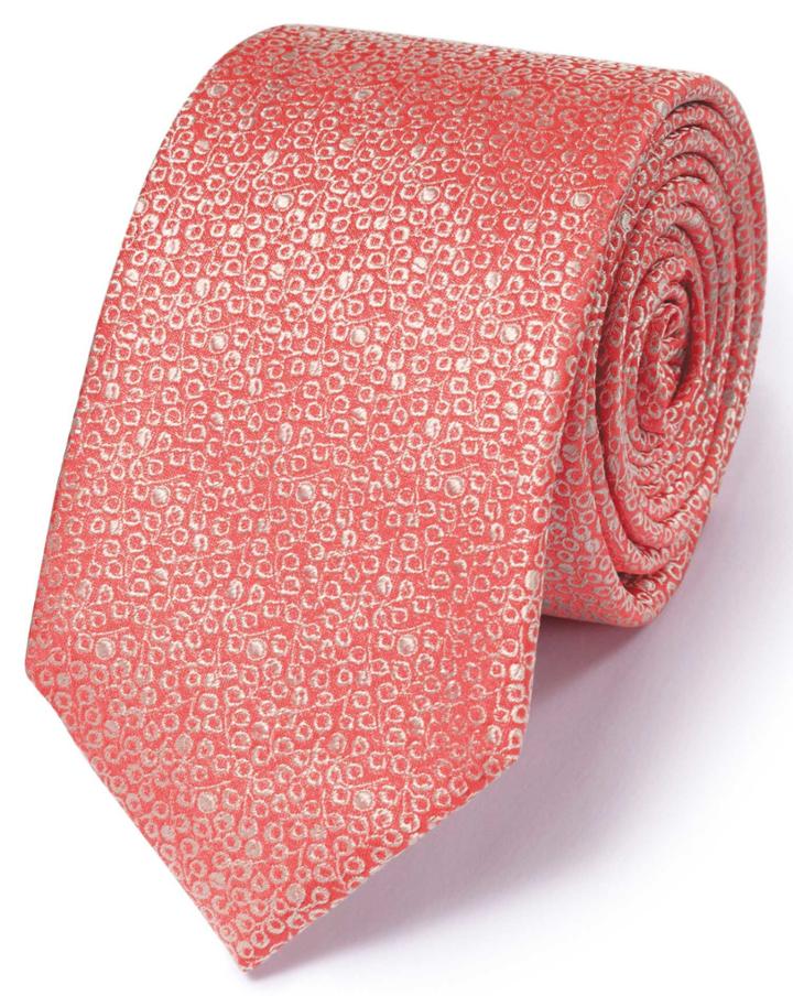 Charles Tyrwhitt Charles Tyrwhitt Slim Coral Silk Classic Mini Floral Tie