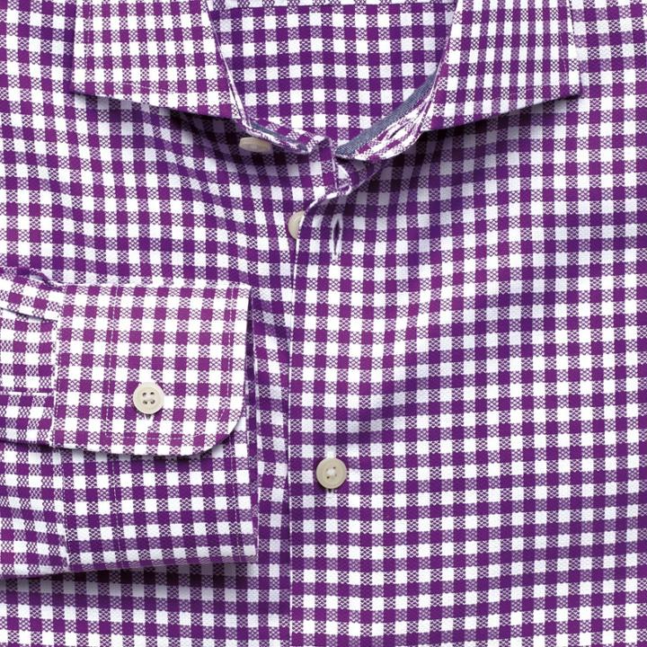 Charles Tyrwhitt Slim Fit Semi-spread Collar Business Casual Dobby Check Purple Egyptian Cotton Dress Shirt Single Cuff Size 16/35 By Charles Tyrwhitt
