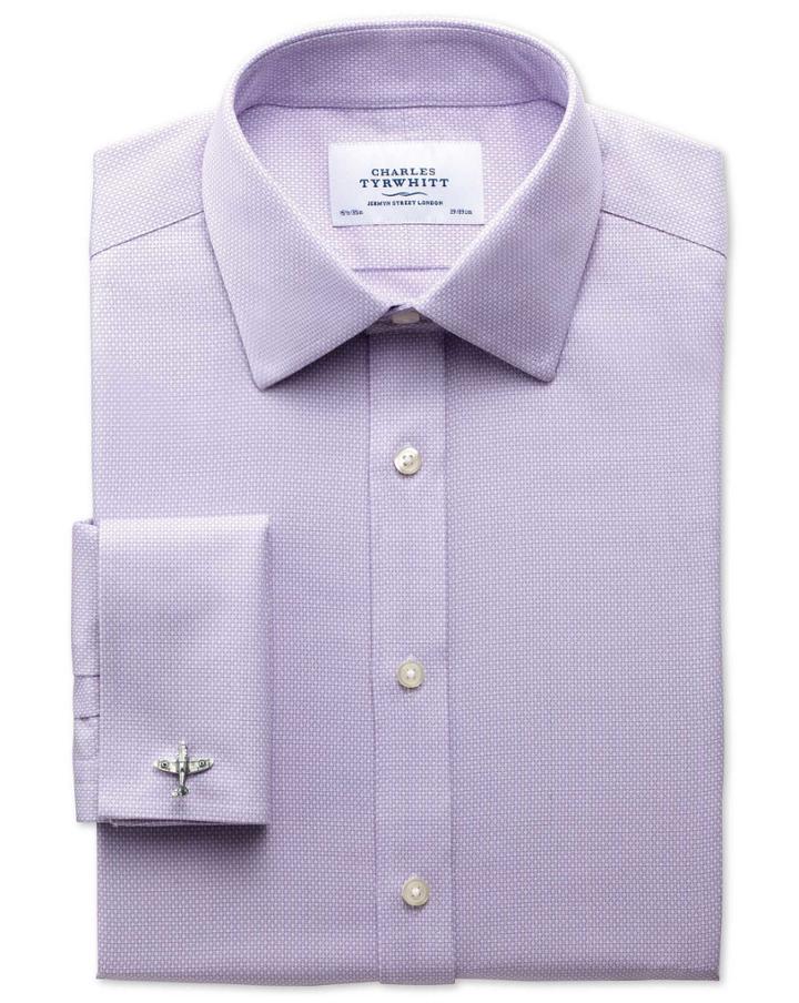 Charles Tyrwhitt Charles Tyrwhitt Extra Slim Fit Non-iron Honeycomb Lilac Cotton Dress Shirt Size 16.5/38