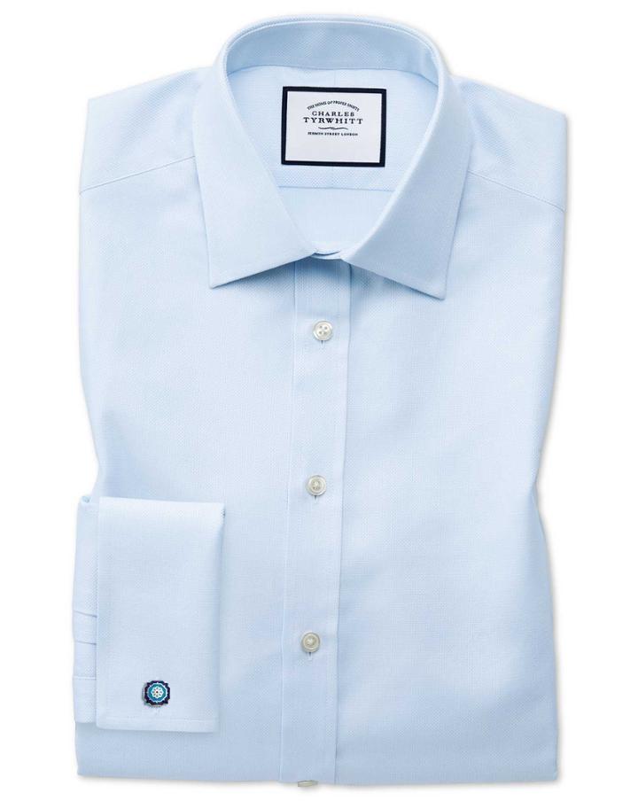  Classic Fit Egyptian Cotton Royal Oxford Sky Blue Dress Shirt French Cuff Size 15.5/33 By Charles Tyrwhitt