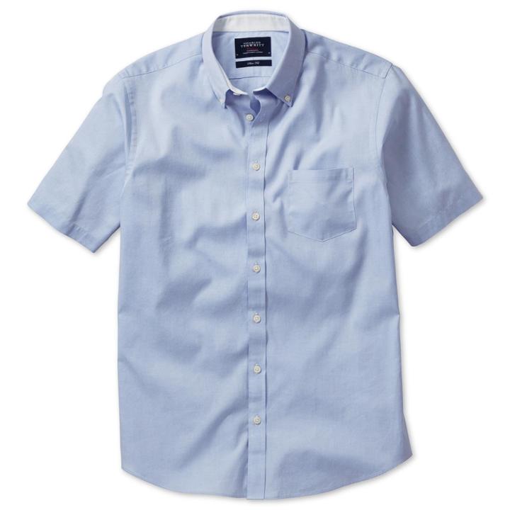 Charles Tyrwhitt Charles Tyrwhitt Sky Short Sleeve Pinpoint Oxford Classic Fit Shirt (l)